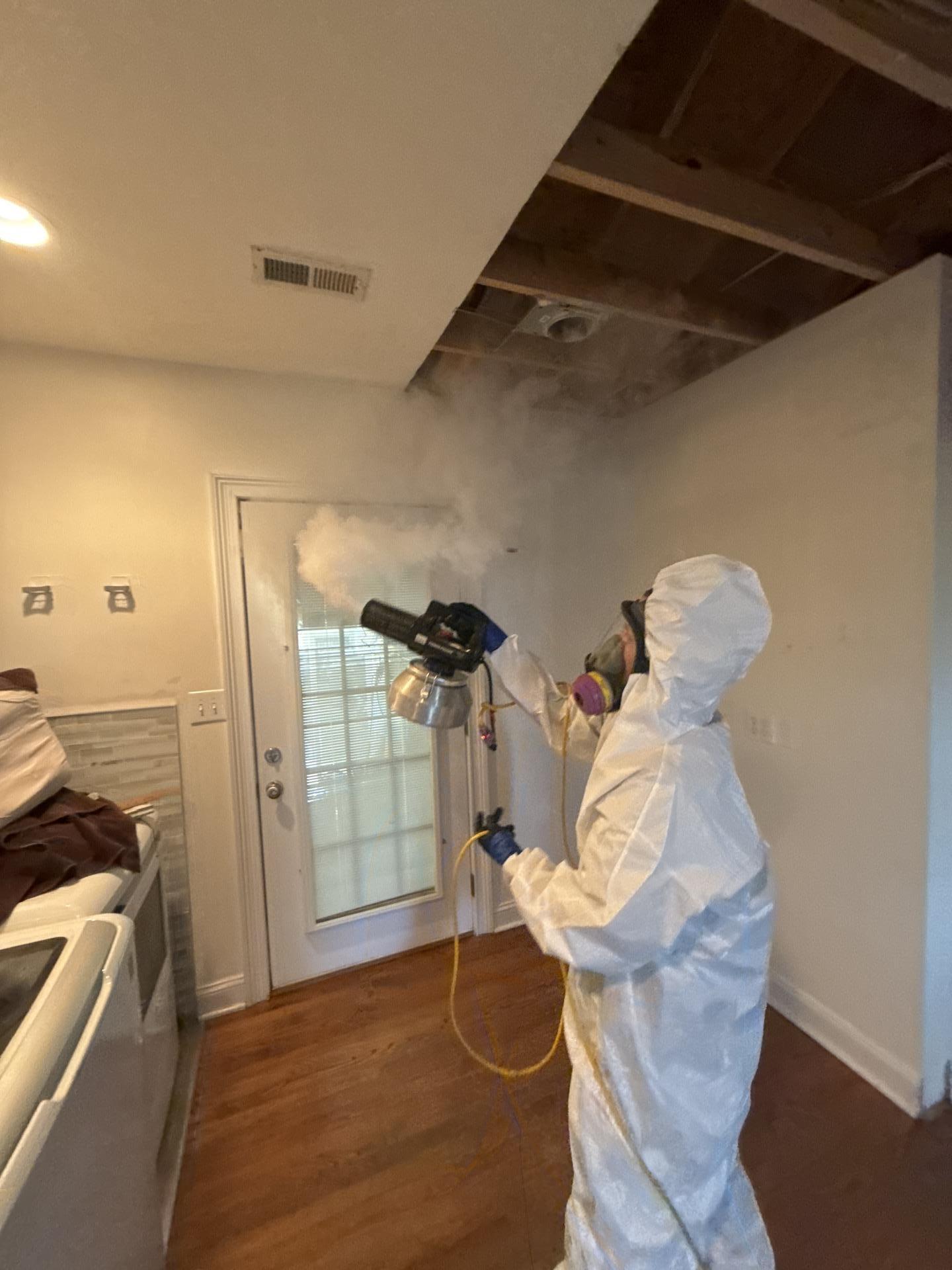 IRS technician fogging an area for mold remediation in Steubenville